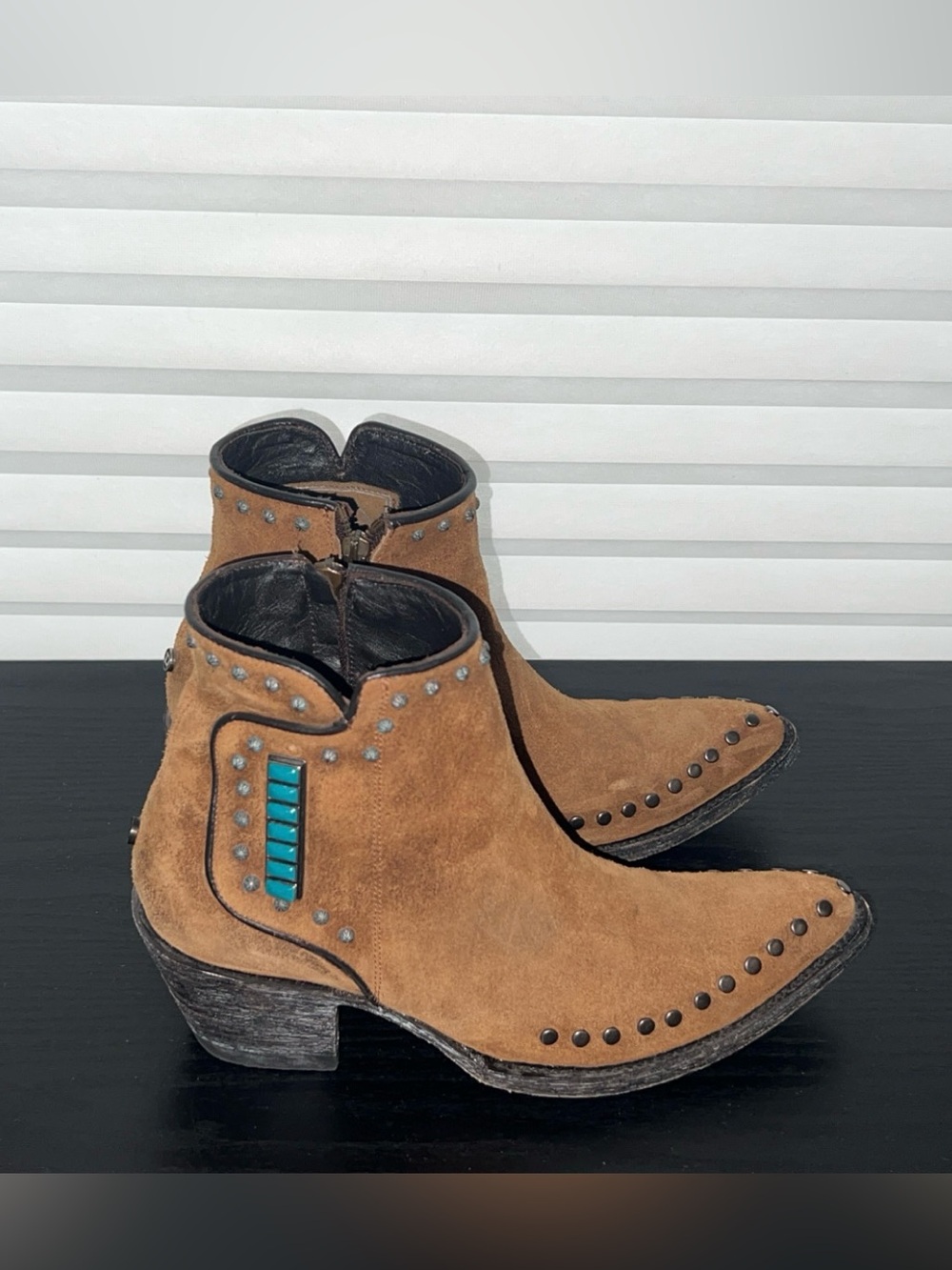 DOUBLE D BY OLD GRINGO Turquoise Suede Western Ankle Booties